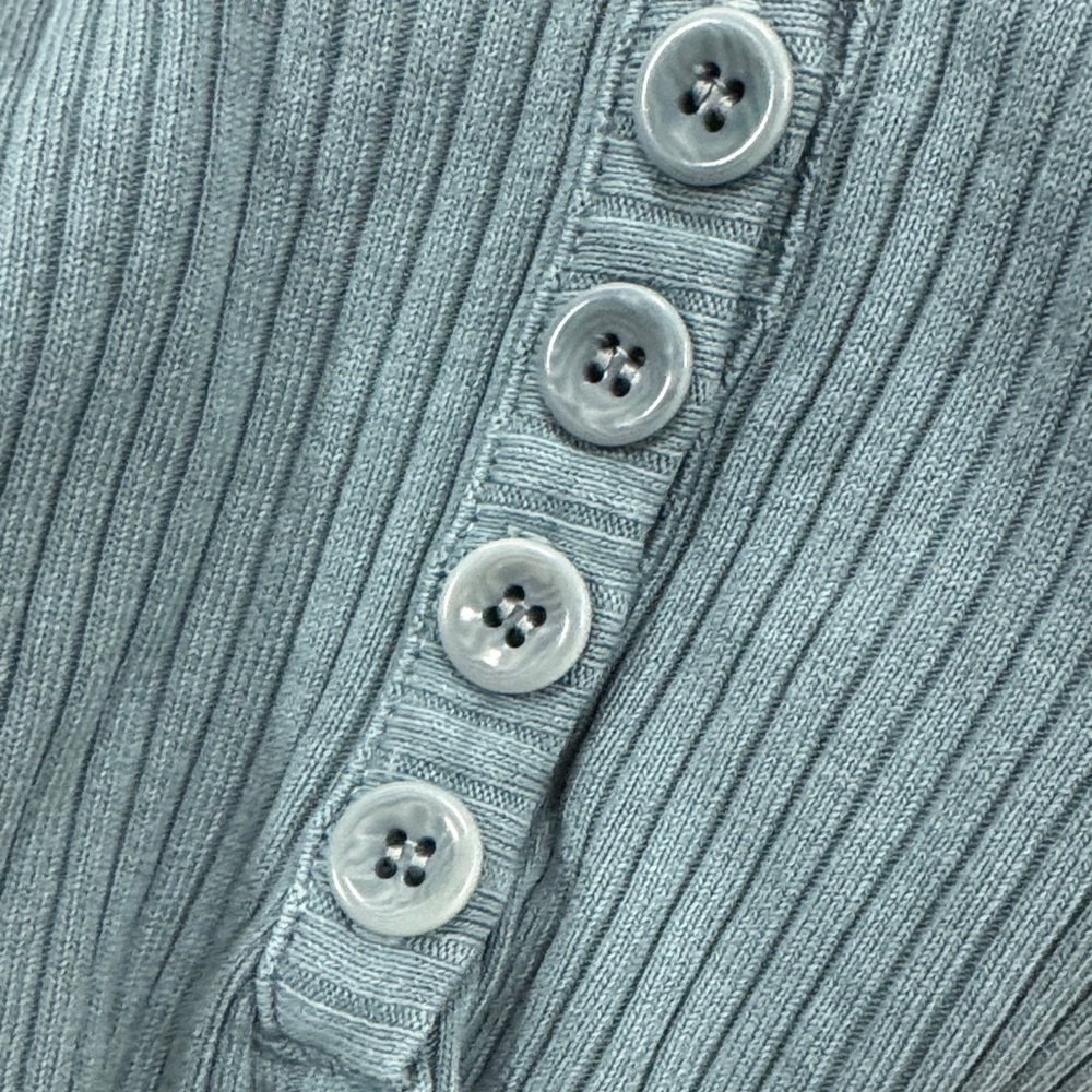 Citizens Of Humanity Ribbed V-Neck Button Cardigan in Dusty Teal - Picture 10 of 16